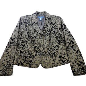 Evan Picone 3 Button Floral Blazer Black Gray Flip Sleeves 12 Substantia